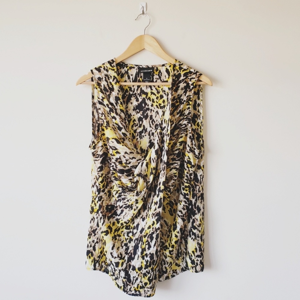 Lane Bryant Yellow Animal Print Gathered Top